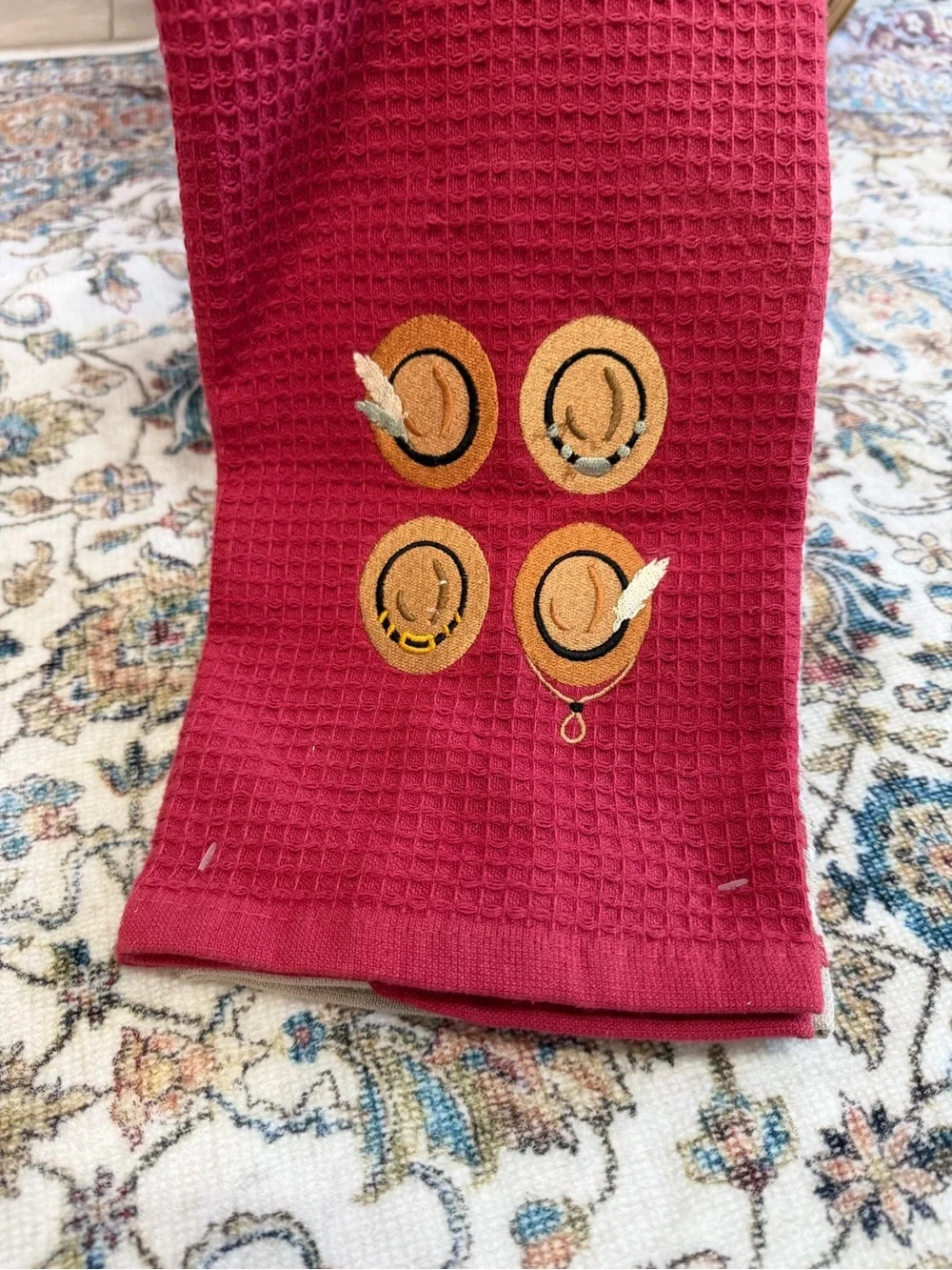 New Western Kitchen Towel Set-One Embroidered Cowboy Hat & One Stripe Towel